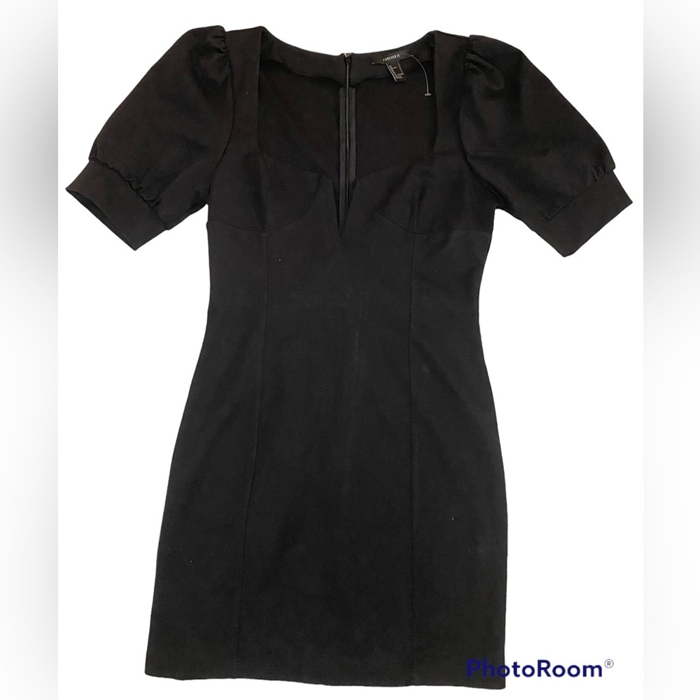 Forever 21 Women’s Black Fitted Mini Dress Puffy Sleeves size Large